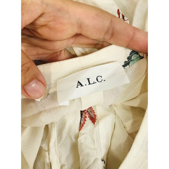 A.L.C. Dasha Silk Floral Shirt Dress Long Sleeve Mini, Pit to Pit: 15" - Picture 9 of 12